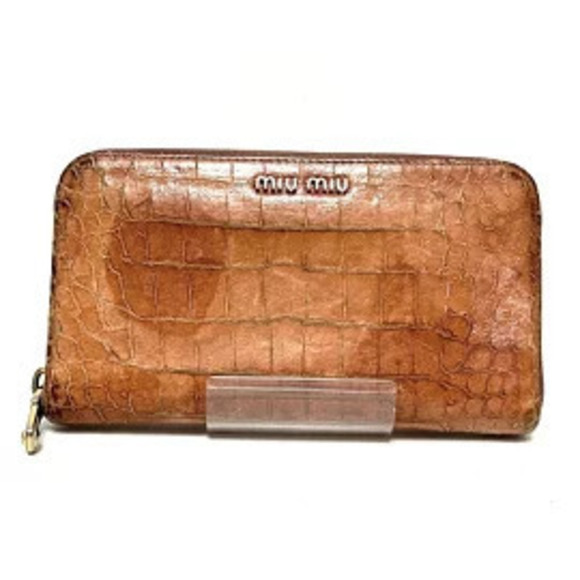 Miu Miu Handbags - Miu Miu Long Wallet Embossed Leather Round Zipper Pink Beige Cream
